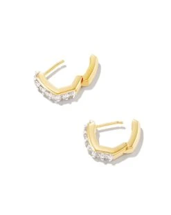Davie 18k Gold Vermeil Huggie Earrings In White Topaz -Kendra Scott kendra scott davie huggie earrings 18k yellow gold vermeil white topaz 01