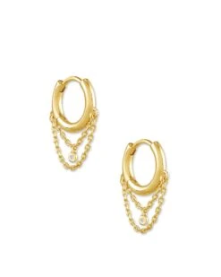 Davina 18k Yellow Gold Vermeil Huggie Earrings In White Diamond