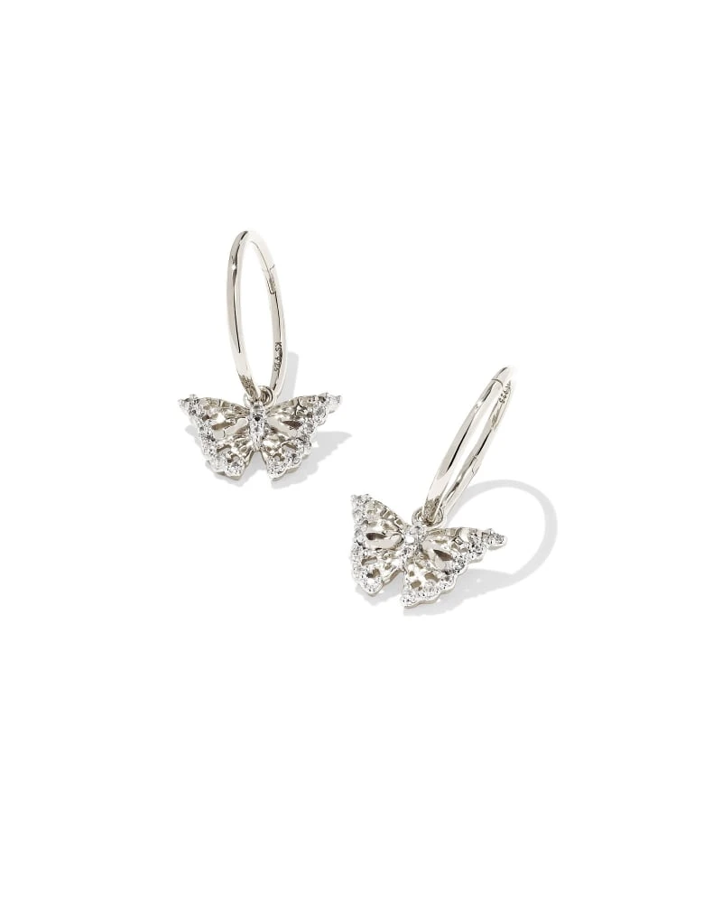 Delicate Butterfly Sterling Silver Huggie Earrings In White Sapphire 3 Delicate Butterfly Sterling Silver Huggie Earrings In White Sapphire