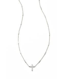 Delicate Cross Pendant Necklace In 14k White Gold