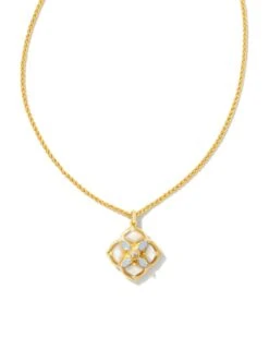 Dira Stone Gold Short Pendant Necklace In Ivory Mix