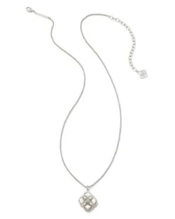 Dira Stone Silver Short Pendant Necklace In Ivory Mix -Kendra Scott kendra scott dira stone short pendant necklace rhodium ivory mix white cz 01