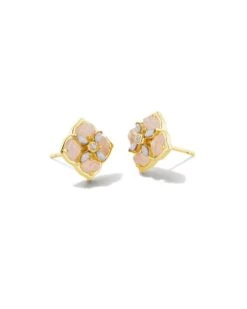 Dira Stone Gold Stud Earrings In Pink Mix