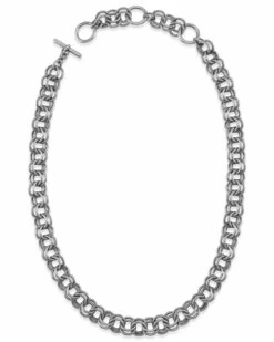 18 Inch Double Chain Link Necklace In Vintage Silver