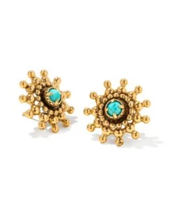 Dryden Vintage Gold Stud Earrings In Variegated Turquoise Magnesite