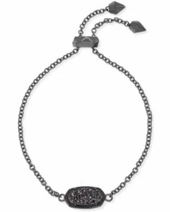 Elaina Gunmetal Adjustable Chain Bracelet In Black Drusy