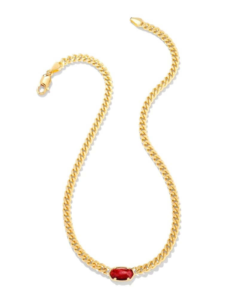 Elisa 18k Gold Vermeil Curb Chain Necklace In Red Tiger’s Eye 3 Elisa 18k Gold Vermeil Curb Chain Necklace In Red Tiger’s Eye