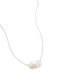 Elisa Sterling Silver Pendant Necklace In Ivory Mother-of-Pearl -Kendra Scott kendra scott elisa necklace sterling silver ivory mother of pearl 02 lg