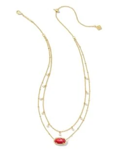 Elisa Gold Pearl Multi Strand Necklace In Bronze Veined Red And Fuchsia Magnesite -Kendra Scott kendra scott elisa pearl multi strand necklace gold bronze veined pink red magnesite 01