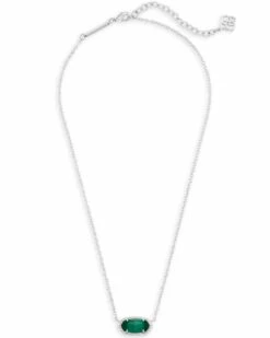 Elisa Silver Pendant Necklace In Emerald Cat's Eye -Kendra Scott kendra scott elisa silver pendant necklace in emerald cats eye 01 default lg