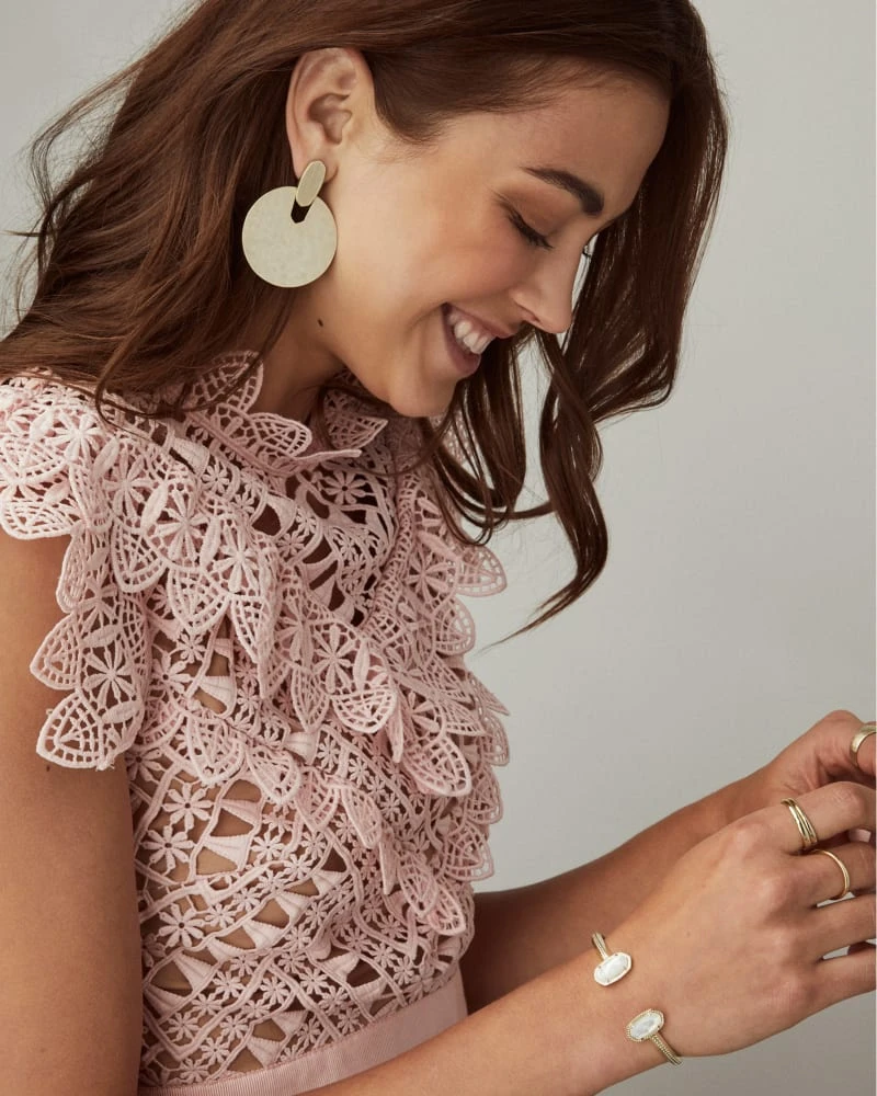 Elton Gold Cuff Bracelet In White Kyocera Opal 4 Elton Gold Cuff Bracelet In White Kyocera Opal - Image 2