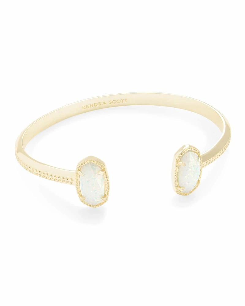 Elton Gold Cuff Bracelet In White Kyocera Opal 3 Elton Gold Cuff Bracelet In White Kyocera Opal