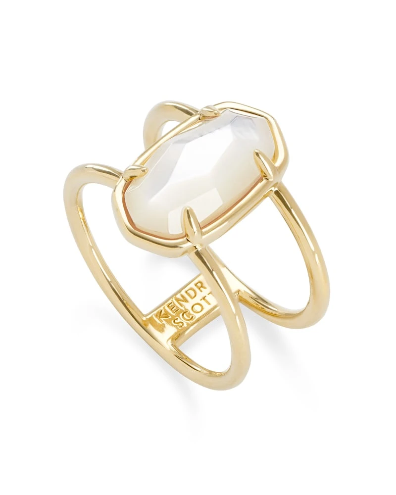 Elyse 18k Gold Vermeil Double Band Ring In Ivory Mother-of-Pearl 6 Elyse 18k Gold Vermeil Double Band Ring In Ivory Mother-of-Pearl - Image 4