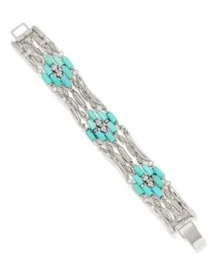 Ember Silver Statement Cuff Bracelet In Variegated Turquoise Magnesite