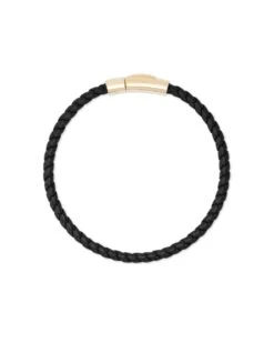 Evans 18k Yellow Gold Vermeil Corded Bracelet In Black Leather