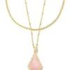 Faceted Alex Gold Convertible Necklace In Rose Quartz