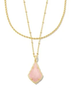 Faceted Alex Gold Convertible Necklace In Rose Quartz