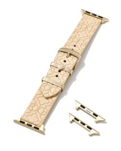 Filigree Beige Leather Watch Band With Gold Tone Stainless Steel -Kendra Scott kendra scott filigree leather watch band gold tone stainless steel beige leather 01