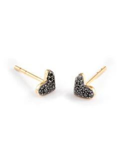 Heart 14k Yellow Gold Stud Earrings In Black Diamond -Kendra Scott kendra scott fine heart stud earrings 14k yellow gold black diamond 00 lg