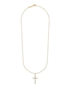 Large Cross 14k Yellow Gold Pendant Necklace In White Diamond 7 Large Cross 14k Yellow Gold Pendant Necklace In White Diamond -Kendra Scott kendra scott fine lg cross pendant necklace 14k gold wt diamond 01 lg