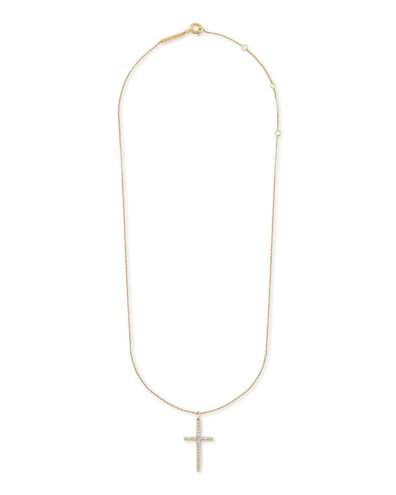 Large Cross 14k Yellow Gold Pendant Necklace In White Diamond 5 Large Cross 14k Yellow Gold Pendant Necklace In White Diamond - Image 3