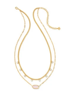 Framed Elisa Gold Multi Strand Necklace In Pink Opalite Illusion -Kendra Scott kendra scott framed elisa multistrand necklace gold pink Opalite Illusion 00