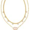 Framed Elisa Gold Multi Strand Necklace In Pink Opalite Illusion -Kendra Scott kendra scott framed elisa multistrand necklace gold pink Opalite Illusion 01
