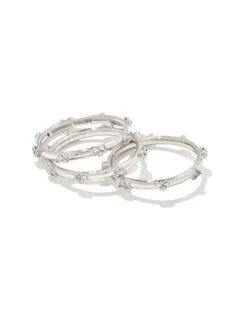 Haven Silver Crystal Heart Rings Set Of 3 In White Crystal