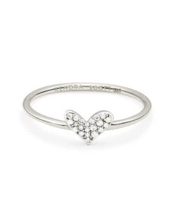 Heart 14k White Gold Band Ring In White Diamond