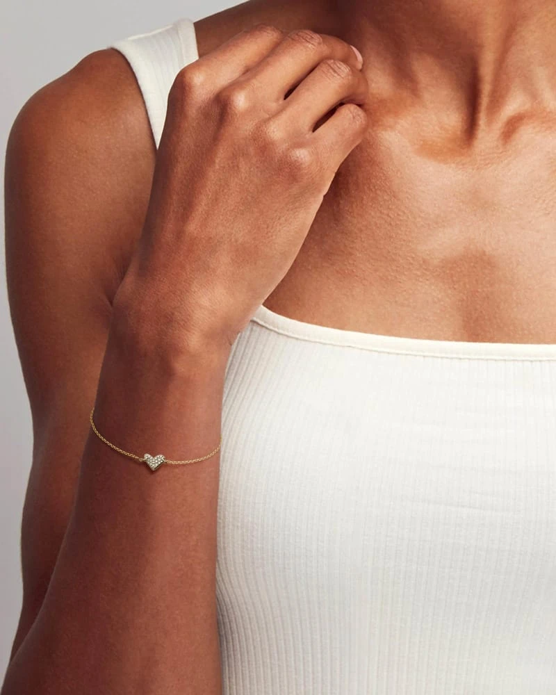 Heart 14k White Gold Chain Bracelet In White Diamond 4 Heart 14k White Gold Chain Bracelet In White Diamond - Image 2