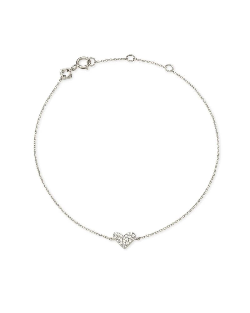 Heart 14k White Gold Chain Bracelet In White Diamond 3 Heart 14k White Gold Chain Bracelet In White Diamond