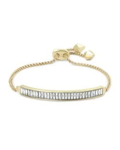 Jack Adjustable Gold Chain Bracelet In White Crystal