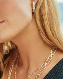 Jack Silver Hoop Earrings In Charcoal Gray Crystal -Kendra Scott kendra scott jack hoop earring gold clear cz