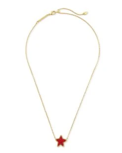 Jae Star Gold Pendant Necklace In Bright Red Drusy -Kendra Scott kendra scott jae star short pendant necklace gold bright red drusy 01 lg