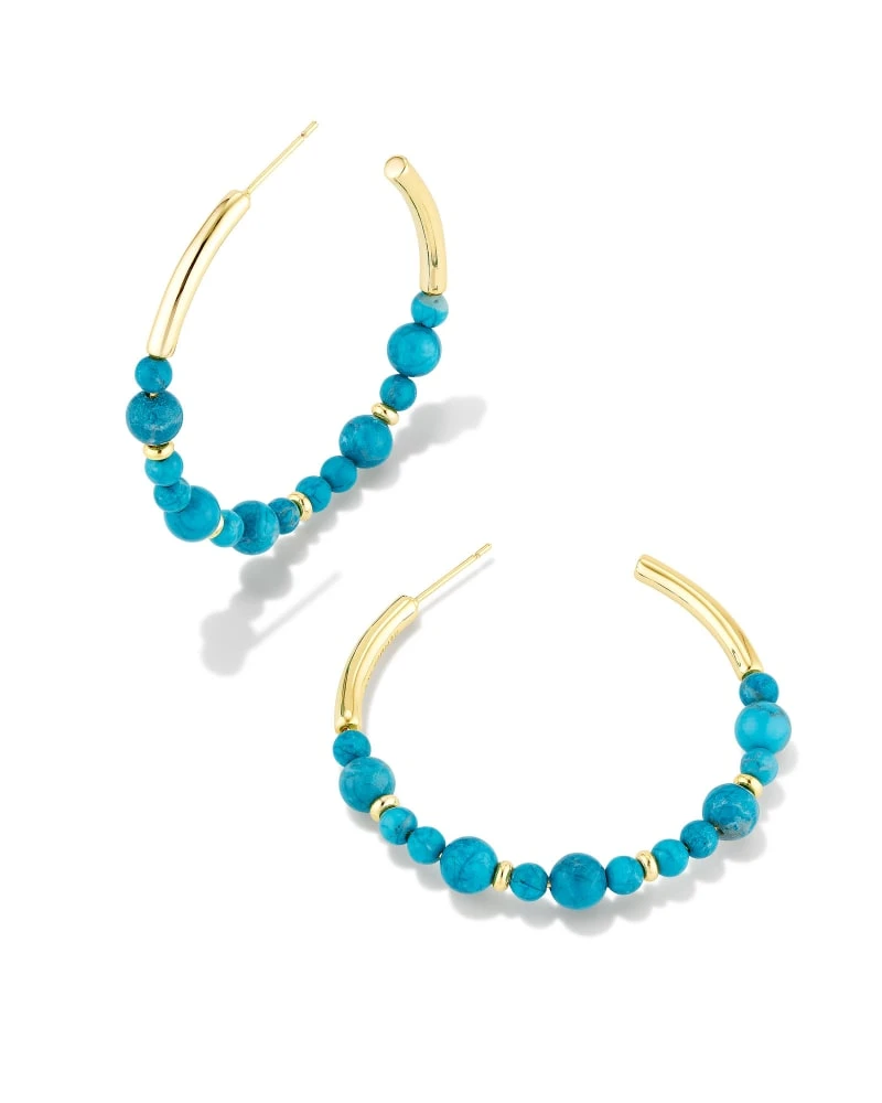 Jovie Gold Beaded Hoop Earrings In Variegated Dark Teal Magnesite 3 Jovie Gold Beaded Hoop Earrings In Variegated Dark Teal Magnesite