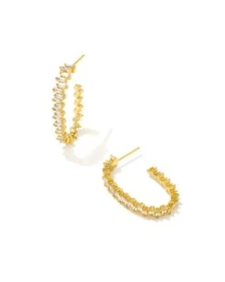 Juliette Gold Oval Hoop Earrings In White Crystal