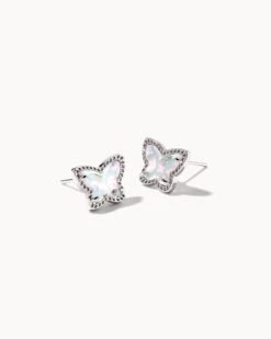 Lillia Butterfly Silver Stud Earrings In Dichroic Glass