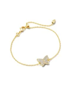 Lillia Crystal Butterfly Gold Delicate Chain Bracelet In White Crystal