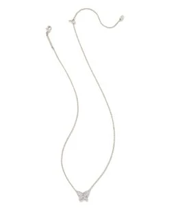Lillia Butterfly Silver Pendant Necklace In White Crystal -Kendra Scott kendra scott lillia crystal pendant necklace rhodium white crystal 01