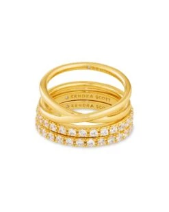 Livy Gold Rings Set Of 3 In White Crystal