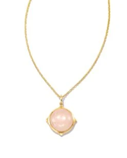 Matilda 18k Gold Vermeil Stone Charm Necklace In Rose Quartz