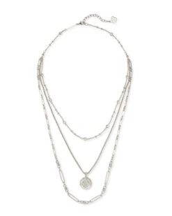 Medallion Coin Multi Strand Necklace In Silver -Kendra Scott kendra scott medallion coin triple strand necklace rhodium rhodium 01 lg