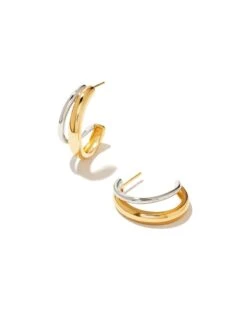 Meg Double Hoop Earrings In Mixed Metal -Kendra Scott kendra scott meg double hoop earrings 18k yellow gold vermeil Sterling Silver 00