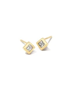 Michelle 14k Yellow Gold Stud Earrings In White Diamond, .16ct