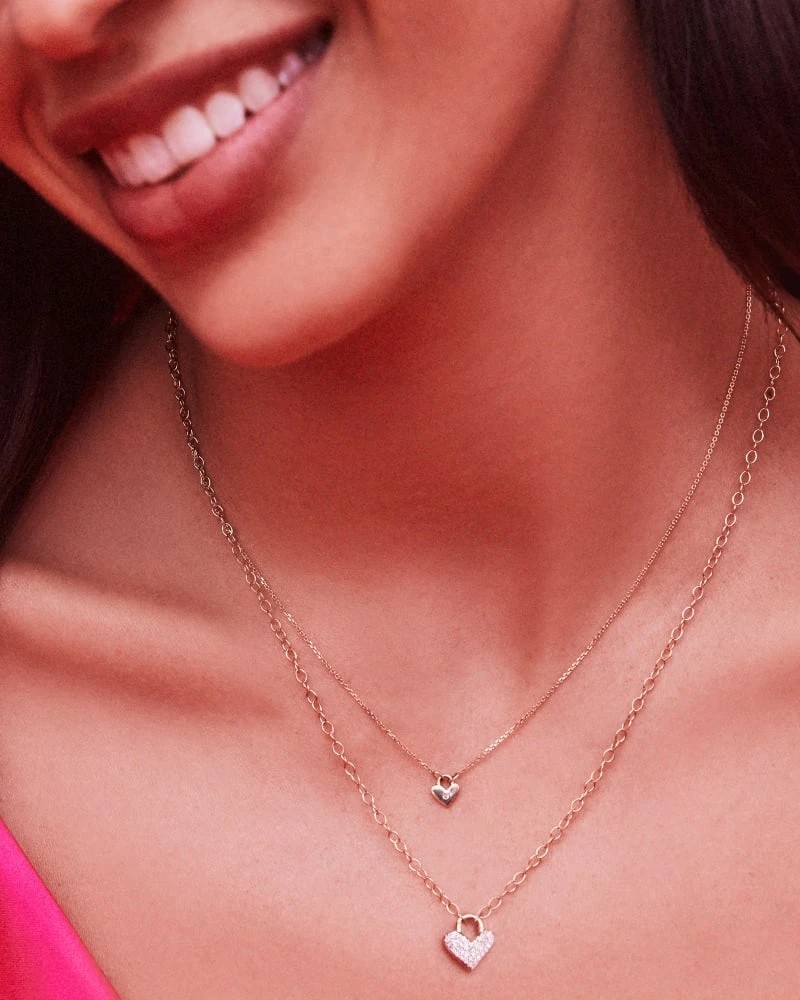 Pave Heart Padlock 14k Yellow Gold Pendant Necklace In White Diamond 4 Pave Heart Padlock 14k Yellow Gold Pendant Necklace In White Diamond - Image 2