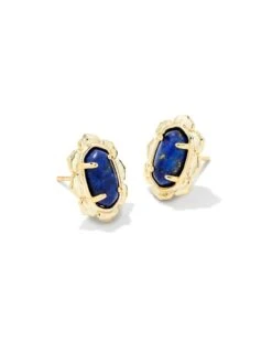 Piper Gold Stud Earrings In Blue Lapis