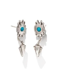 Shiva Vintage Silver Ear Jacket Earrings In Variegated Dark Teal Magnesite