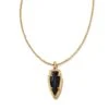 Skylar Vintage Gold Short Pendant Necklace In Black Banded Agate -Kendra Scott kendra scott skylar short pendant necklace vintage gold black banded agate 00