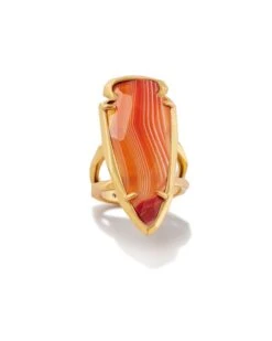Skylar Vintage Gold Statement Ring In Orange Banded Agate