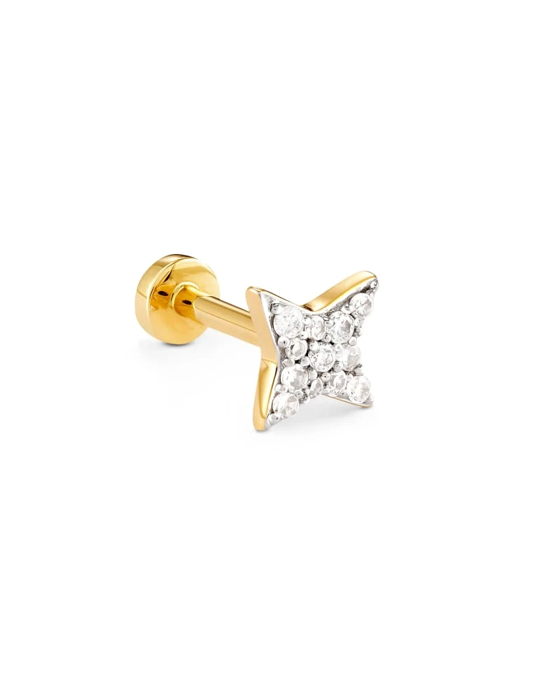 Star 14k Yellow Gold Mini Single Stud Earring In White Diamonds 3 Star 14k Yellow Gold Mini Single Stud Earring In White Diamonds